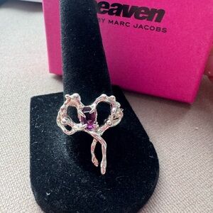 Heaven Marc Jacobs Sculptural Molten Sterling Silver Ring Purple Stone Chunky